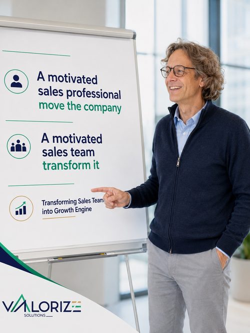 Valorize Solutions trainer at the flipchart during a sales training session